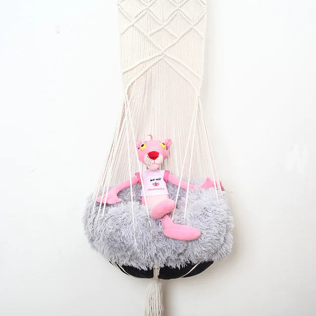 Cama Colgante para Gato estilo Bohemia con Diseño de Encaje Hecho a Mano