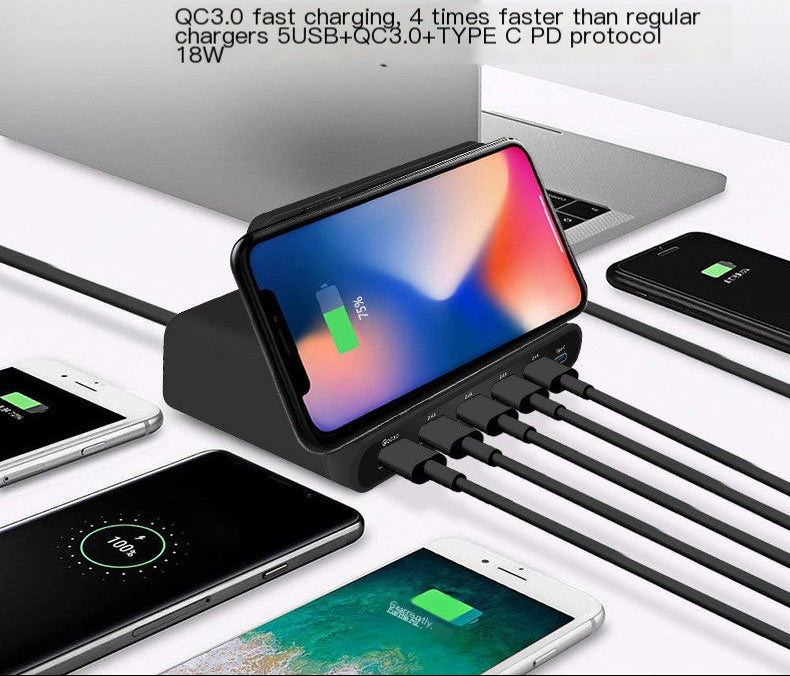 Cargador Inalámbrico Multi-Puerto con 6 Puertas USB-C