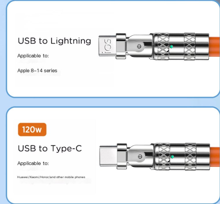 Cable de carga de aleación de zinc de 120 W con rotación de 180° (individual)