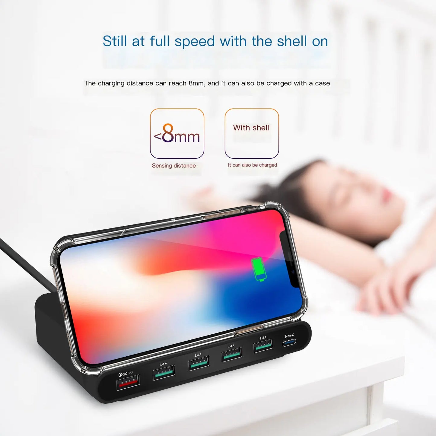 Cargador Inalámbrico Multi-Puerto con 6 Puertas USB-C