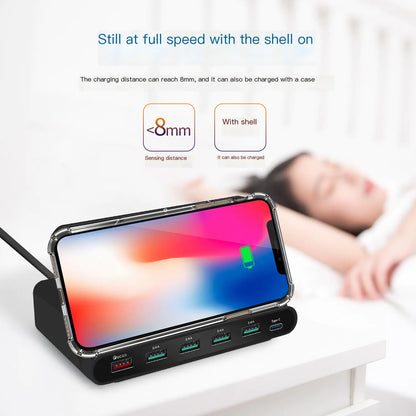 Cargador Inalámbrico Multi-Puerto con 6 Puertas USB-C