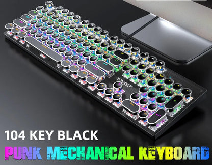 Teclado Mecánico T-WOLF Retro Punk Luminoso para Juegos con Cable