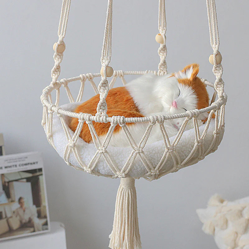 Gran Hamaca Colgante de Macramé para Gatos