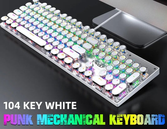 Teclado Mecánico T-WOLF Retro Punk Luminoso para Juegos con Cable