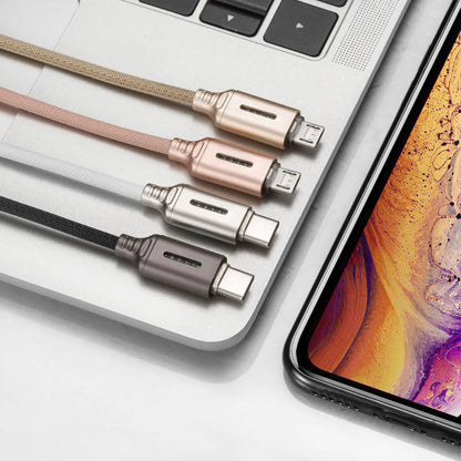 Cable de datos con  LED de aleación de zinc para carga rápida de Apple y Android