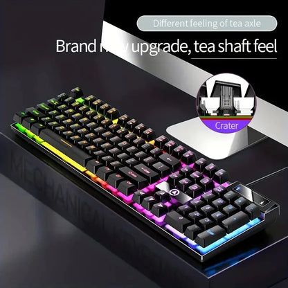 Teclado USB con cable para juegos con tacto mecánico de luz arcoíris