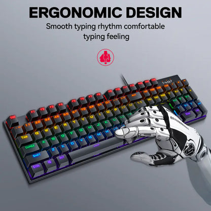 Teclado Mecánico T-WOLF Retro Punk Luminoso para Juegos con Cable