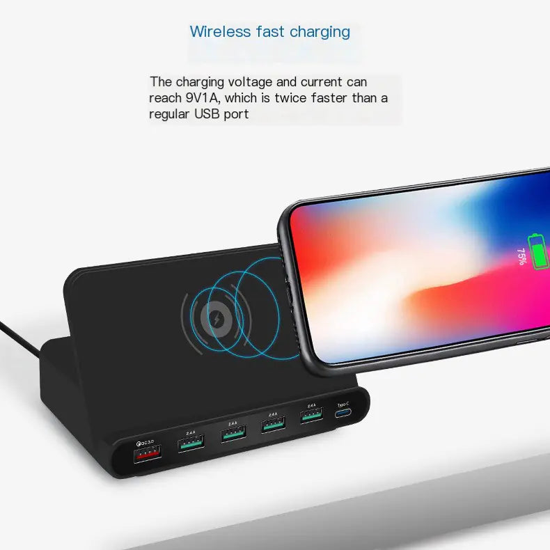 Cargador Inalámbrico Multi-Puerto con 6 Puertas USB-C