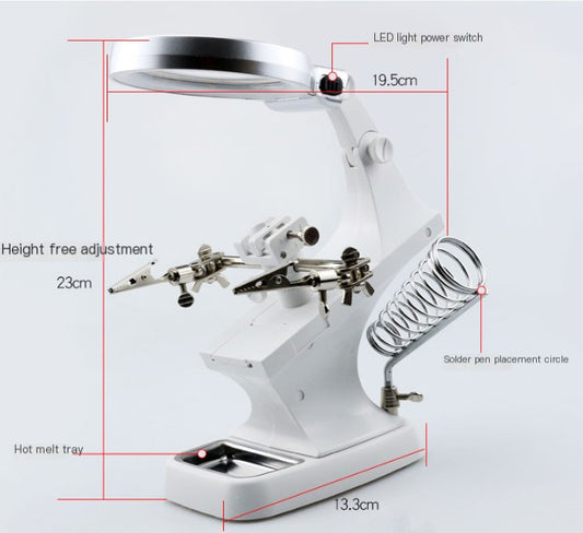 Lupa de Escritorio para Soldadura 3X/4.5X con Pinza Cocodrilo y LED