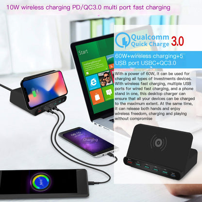 Cargador Inalámbrico Multi-Puerto con 6 Puertas USB-C