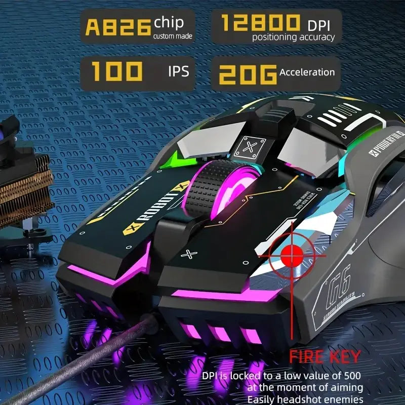 Ratón Alambrico GAMER , iluminación RGB y 12800 DPI