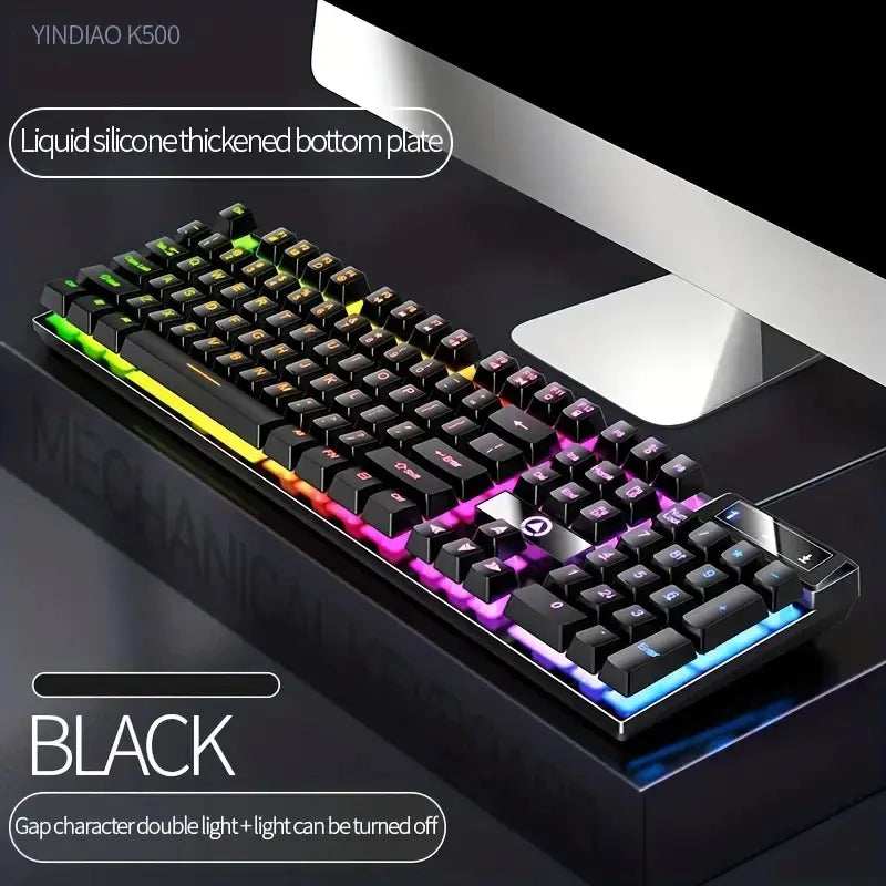 Teclado USB con cable para juegos con tacto mecánico de luz arcoíris
