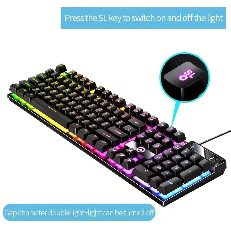 Teclado USB con cable para juegos con tacto mecánico de luz arcoíris