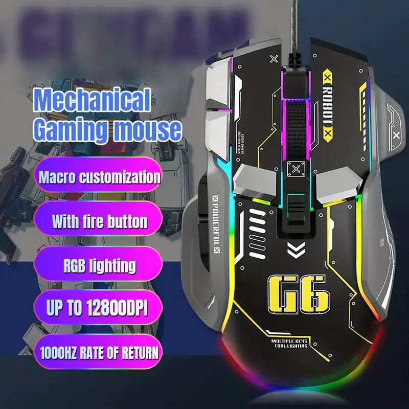 Ratón Alambrico GAMER , iluminación RGB y 12800 DPI