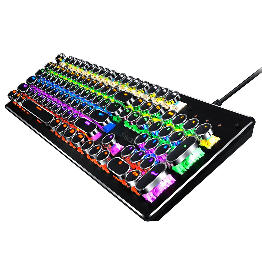 Teclado Mecánico T-WOLF Retro Punk Luminoso para Juegos con Cable